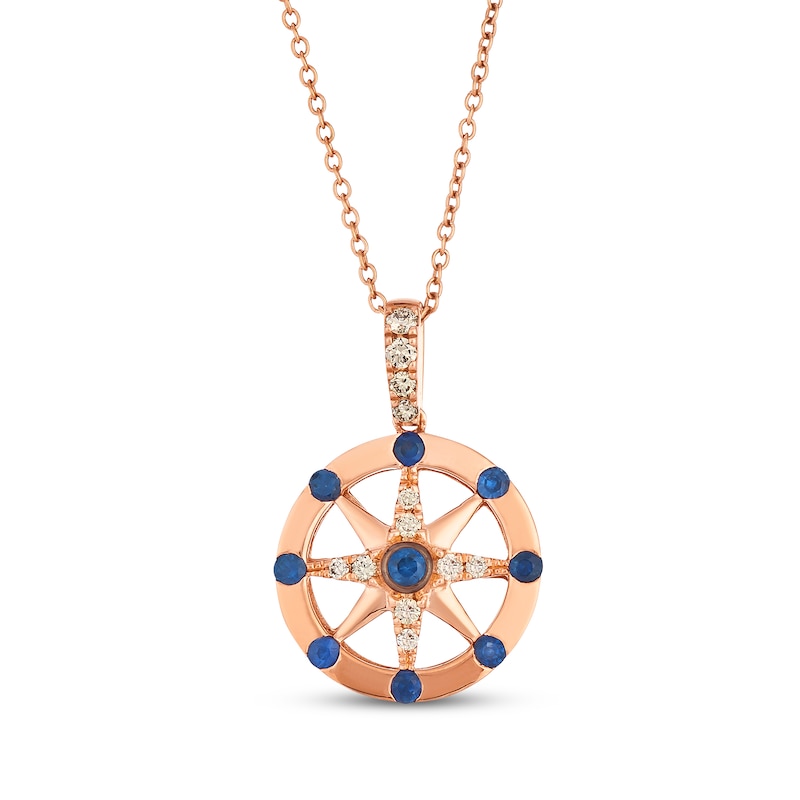 Main Image 1 of Le Vian Blue Sapphire Wheel Necklace 1/6 ct tw Diamonds 14K Strawberry Gold 20"