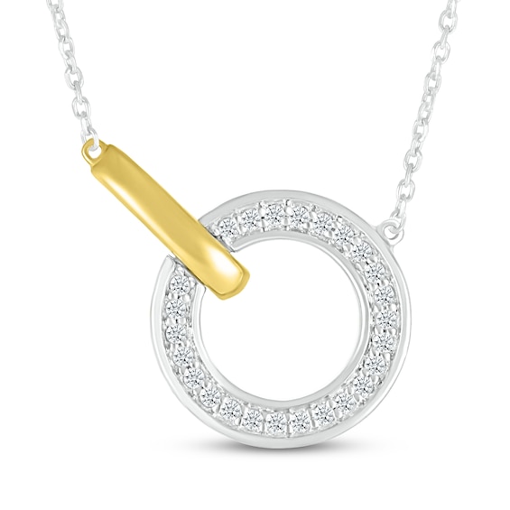 Diamond Circle Necklace 1/10 ct tw Sterling Silver & 10K Yellow Gold 18"