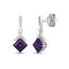 Thumbnail Image 1 of Square-Cut Amethyst & White Lab-Created Sapphire Drop Earrings Sterling Silver