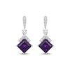 Thumbnail Image 2 of Square-Cut Amethyst & White Lab-Created Sapphire Drop Earrings Sterling Silver