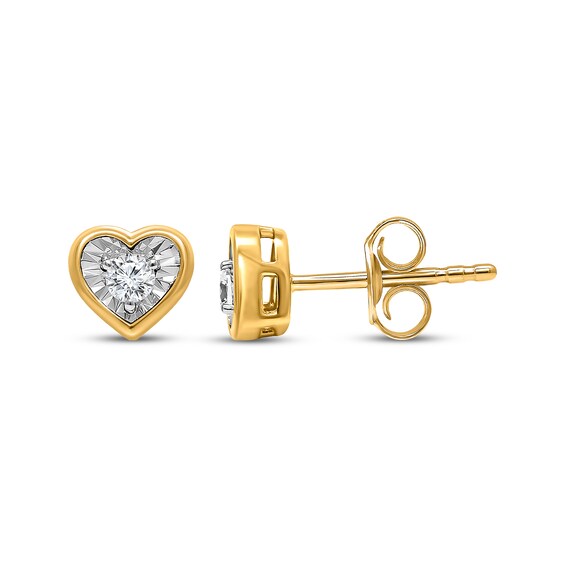 Radiant Reflections Round-Cut Diamond Heart-Shaped Solitaire Stud Earrings 1/8 ct tw 10K Yellow Gold (J/I3)