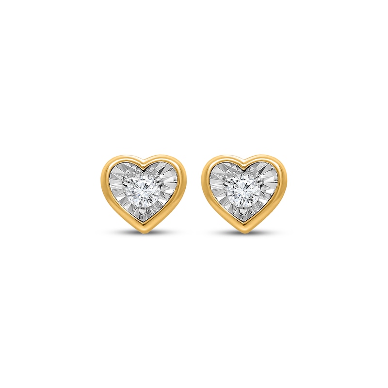 Main Image 2 of Radiant Reflections Round-Cut Diamond Heart-Shaped Solitaire Stud Earrings 1/8 ct tw 10K Yellow Gold (J/I3)