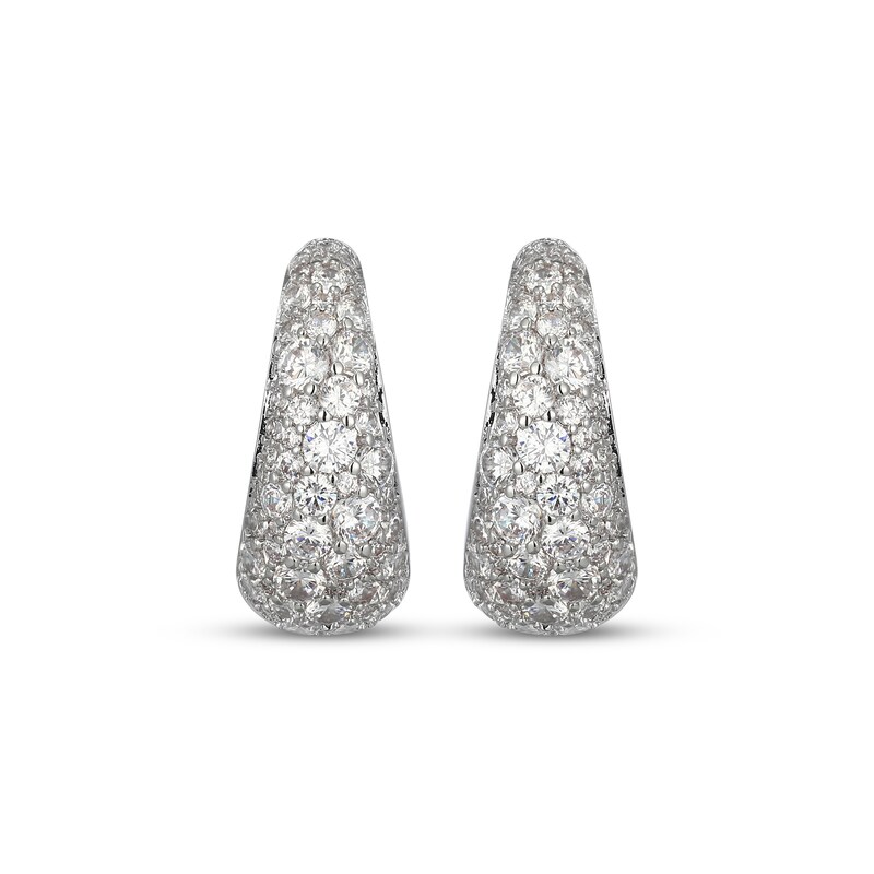 Main Image 2 of White Lab-Created Sapphire Tapered J-Hoop Earrings Sterling Silver