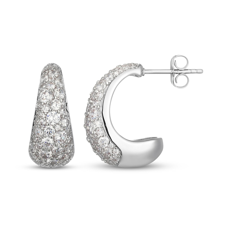 Main Image 3 of White Lab-Created Sapphire Tapered J-Hoop Earrings Sterling Silver