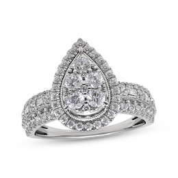 Now + Forever Multi-Diamond Pear-Shaped Engagement Ring 1 ct tw 14K White Gold