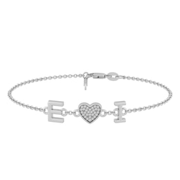 1/10 ct tw Diamond Couple's Initials Heart Bracelet (1 Initial)