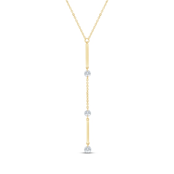 KAY Lab-Grown Diamonds Three-Stone Y-Drop Bar Necklace 1/3 ct tw 10K Yellow Gold 18"