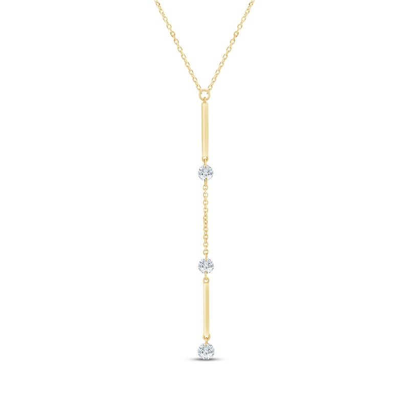 Main Image 1 of KAY Lab-Grown Diamonds Three-Stone Y-Drop Bar Necklace 1/3 ct tw 10K Yellow Gold 18"