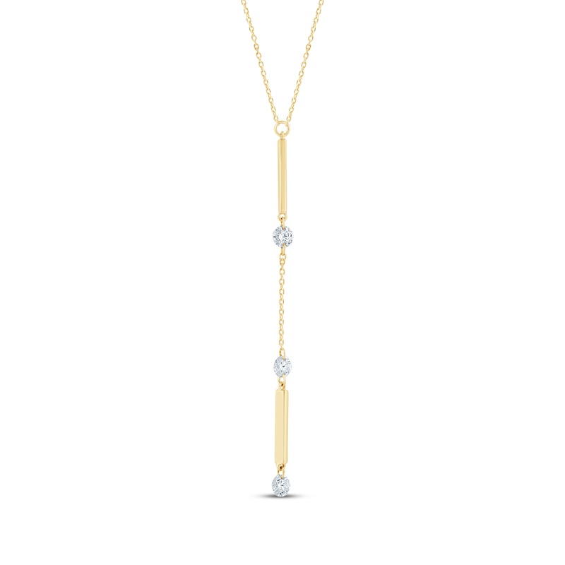Main Image 2 of KAY Lab-Grown Diamonds Three-Stone Y-Drop Bar Necklace 1/3 ct tw 10K Yellow Gold 18"