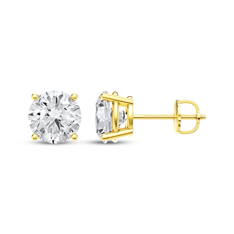 Main Image 3 of KAY Lab-Grown Diamonds Round-Cut Solitaire Stud Earrings 3 ct tw 14K Yellow Gold (F/SI2)