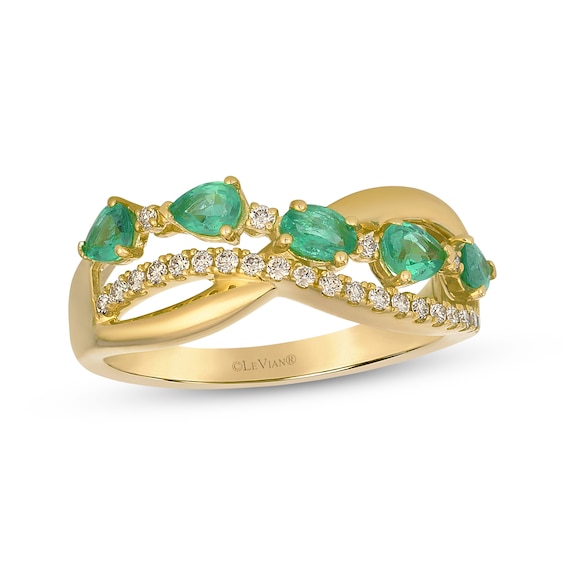 Le Vian Emerald Wavy Ring 1/5 ct tw Diamonds 14K Honey Gold