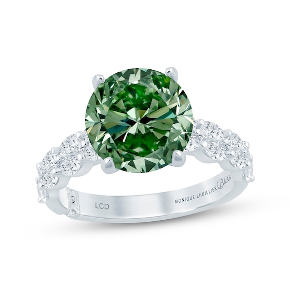 Monique Lhuillier Bliss Round-Cut Green & White Lab-Grown Diamond Engagement Ring 3-3/4 ct tw 18K Gold