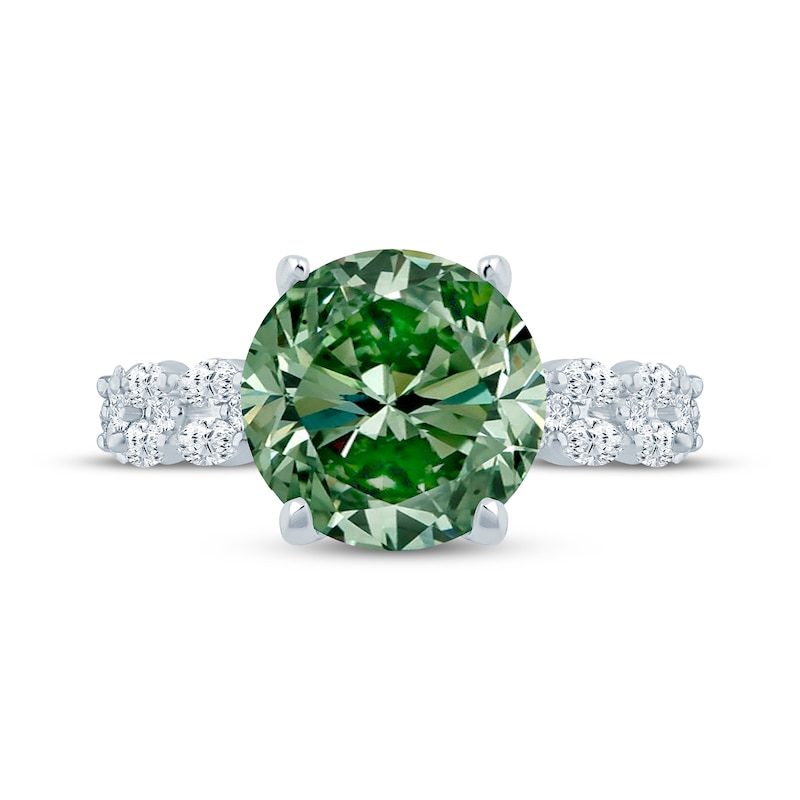 Main Image 4 of Monique Lhuillier Bliss Round-Cut Green & White Lab-Grown Diamond Engagement Ring 3-3/4 ct tw 18K White Gold