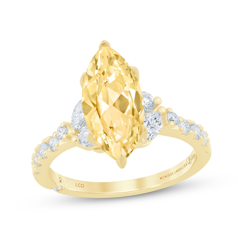 Main Image 1 of Monique Lhuillier Bliss Marquise-Cut Yellow Lab-Grown Diamond & White Lab-Grown Diamond Engagement Ring 2-5/8 ct tw 18K Yellow Gold