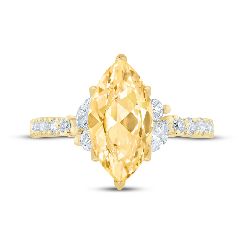 Main Image 4 of Monique Lhuillier Bliss Marquise-Cut Yellow Lab-Grown Diamond & White Lab-Grown Diamond Engagement Ring 2-5/8 ct tw 18K Yellow Gold