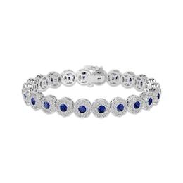 Blue & White Lab-Created Sapphire Halo Bracelet Sterling Silver 7.25"