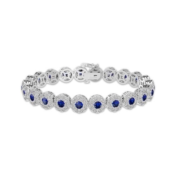 Blue & White Lab-Created Sapphire Halo Bracelet Sterling Silver 7.25"