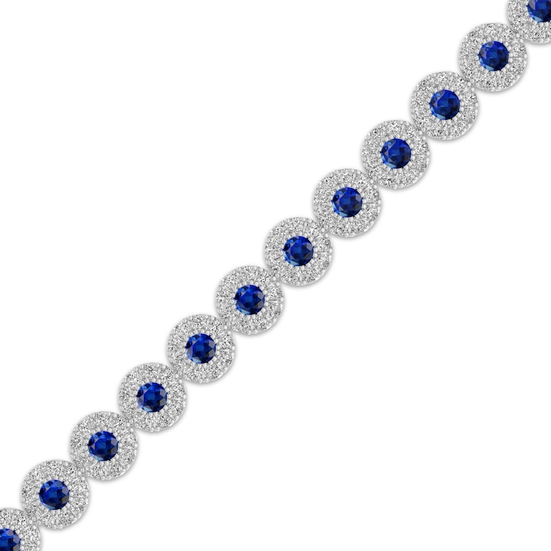 Main Image 2 of Blue & White Lab-Created Sapphire Halo Bracelet Sterling Silver 7.25"