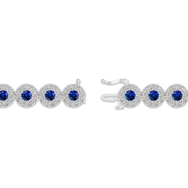 Main Image 3 of Blue & White Lab-Created Sapphire Halo Bracelet Sterling Silver 7.25"