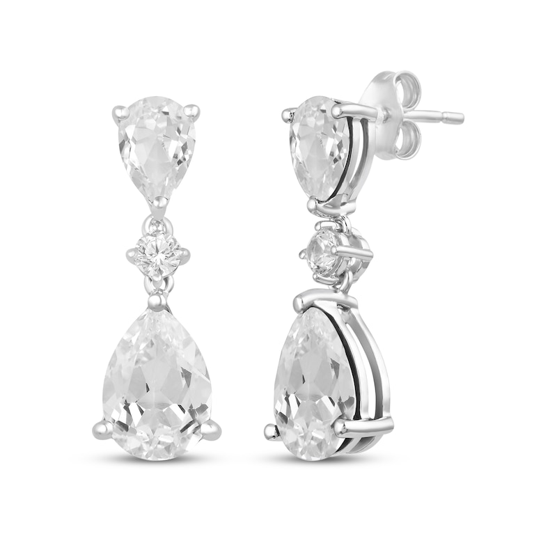 Main Image 1 of Pear-Shaped & Round-Cut White Lab-Created Sapphire Drop Earrings Sterling Silver