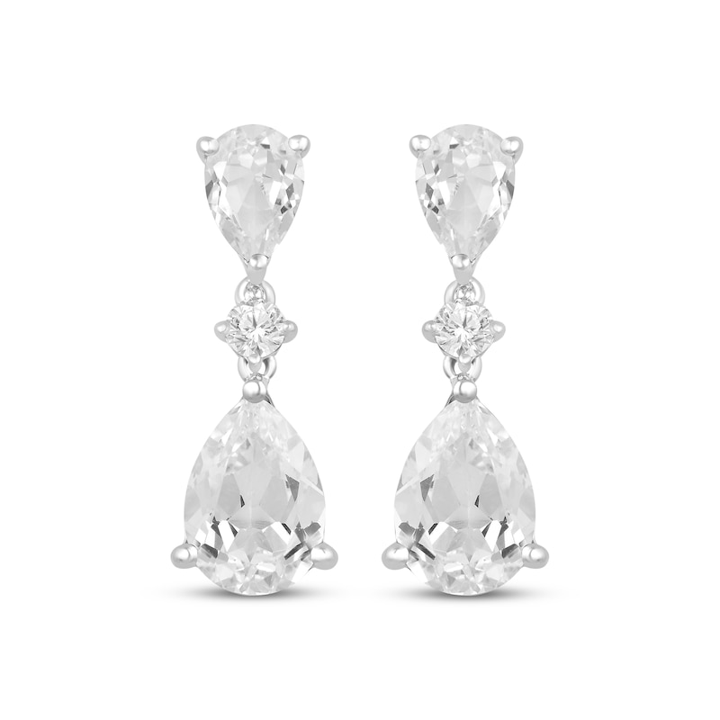Main Image 2 of Pear-Shaped & Round-Cut White Lab-Created Sapphire Drop Earrings Sterling Silver