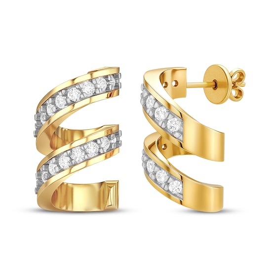 Diamond Twisted Ribbon Earrings 1/5 ct tw 10K Yellow Gold