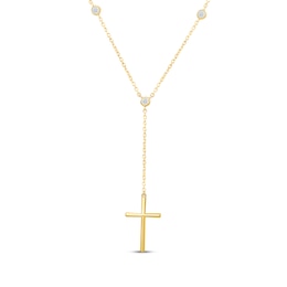 Diamond Cross Y-Drop Station Necklace 1/10 ct tw 18K Yellow Gold Vermeil Sterling Silver 18"
