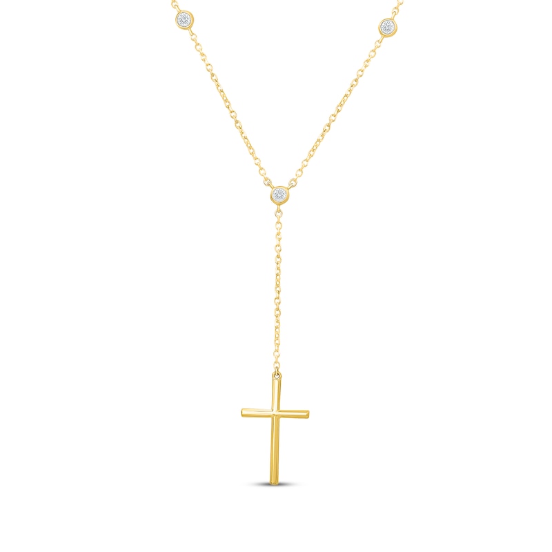 Main Image 1 of Diamond Cross Y-Drop Station Necklace 1/10 ct tw 18K Yellow Gold Vermeil Sterling Silver 18"