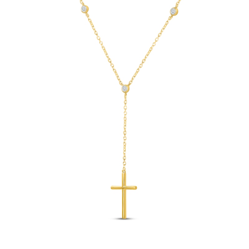 Main Image 2 of Diamond Cross Y-Drop Station Necklace 1/10 ct tw 18K Yellow Gold Vermeil Sterling Silver 18"