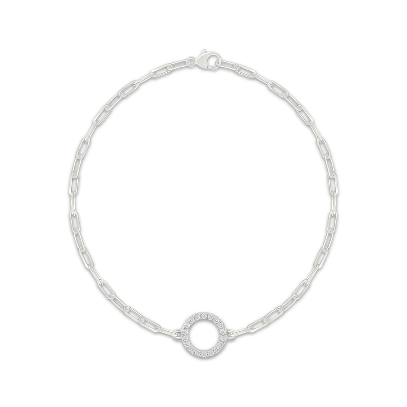 Main Image 1 of KAY Lab-Grown Diamonds Circle Center Paperclip Chain Bracelet 1/8 ct tw Sterling Silver 7.5"