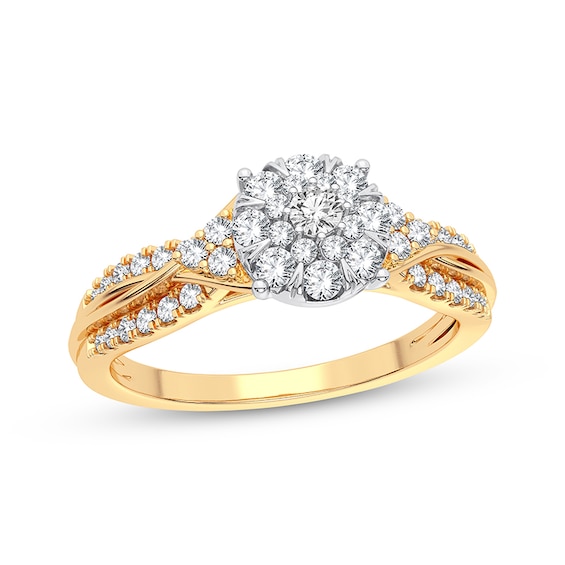 Now + Forever Multi-Diamond Center Round Engagement Ring 3/8 ct tw Round-cut 10K Yellow Gold