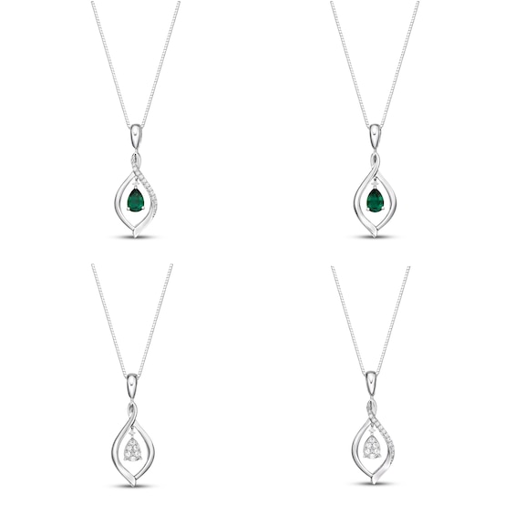 Pear-Shaped Lab-Created Emerald & White Lab-Created Sapphire Reversible Necklace Sterling Silver 18"