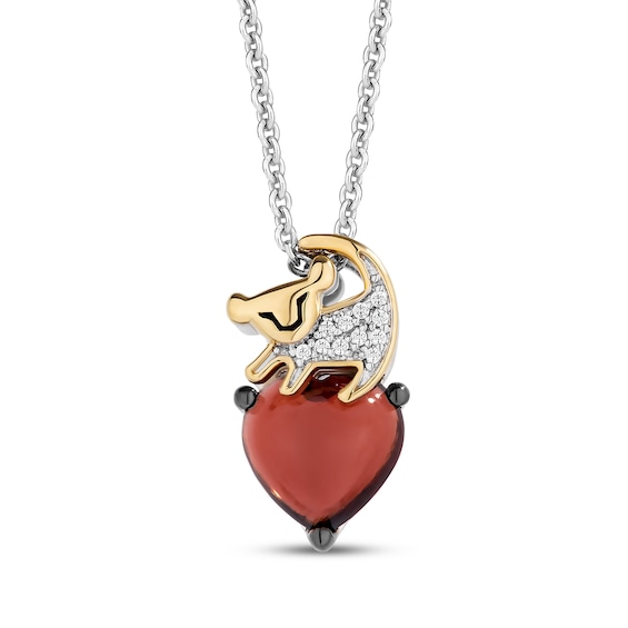 Disney Treasures The Lion King "Simba" Heart-Shaped Garnet & Diamond Accent Necklace Sterling Silver & 10K Yellow Gold