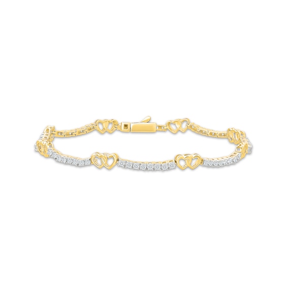 KAY Lab-Grown Diamonds Interlocking Hearts Station Bracelet 1 ct tw 10K Yellow Gold 7"