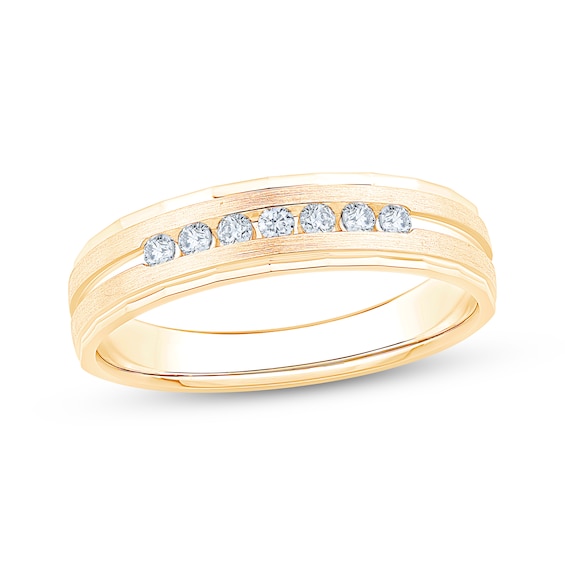 Now + Forever Men's Seven-Stone Diamond Brushed Wedding Band 1/6 ct tw 10K Yellow Gold