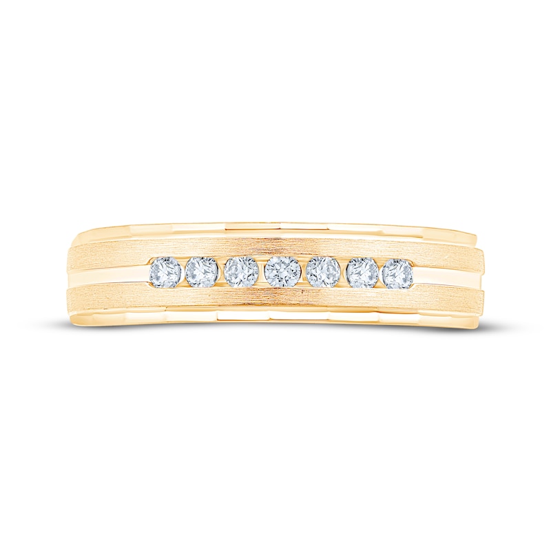 Main Image 3 of Now + Forever Men's Seven-Stone Diamond Brushed Wedding Band 1/6 ct tw 10K Yellow Gold