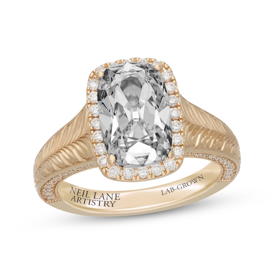 Neil Lane Artistry Cushion-Cut Lab-Grown Diamond Halo Engagement Ring 3-5/8 ct tw 18K Yellow Gold
