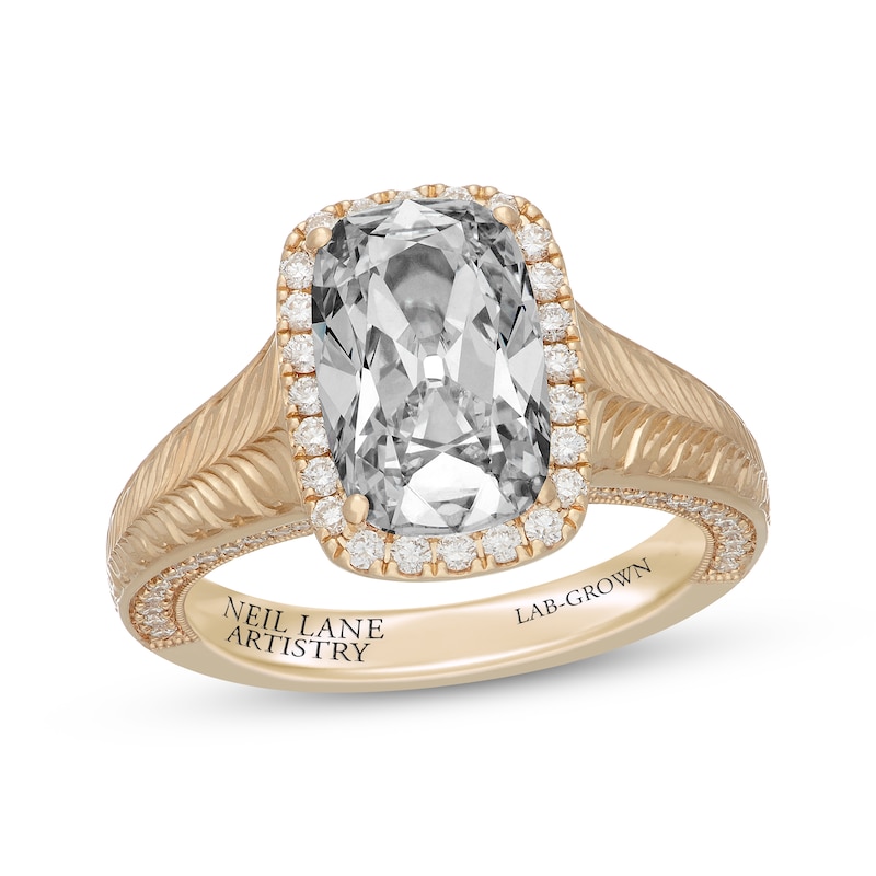 Main Image 1 of Neil Lane Artistry Cushion-Cut Lab-Grown Diamond Halo Engagement Ring 3-5/8 ct tw 18K Yellow Gold