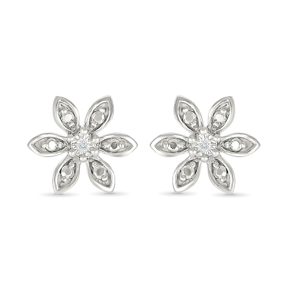 Diamond Accent Flower Stud Earrings Sterling Silver