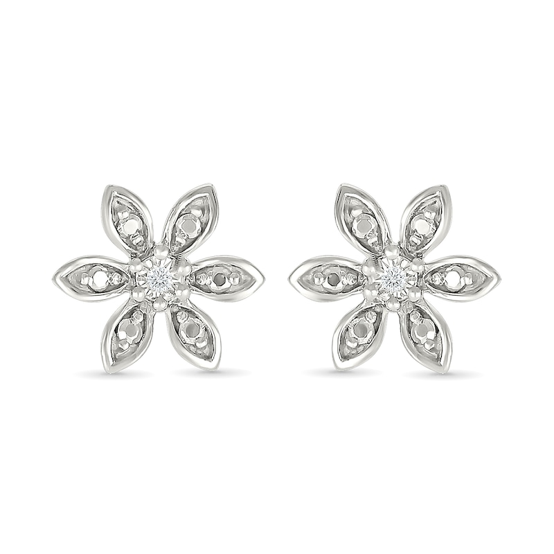 Main Image 1 of Diamond Accent Flower Stud Earrings Sterling Silver