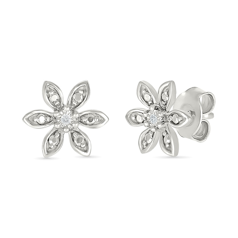 Main Image 2 of Diamond Accent Flower Stud Earrings Sterling Silver