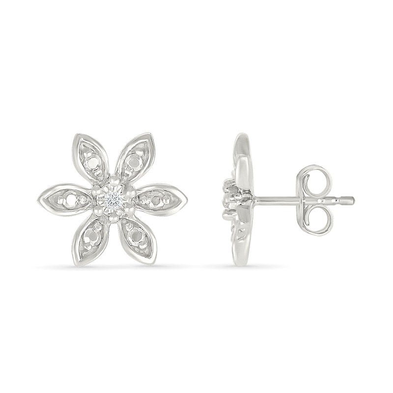 Main Image 3 of Diamond Accent Flower Stud Earrings Sterling Silver