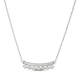 Lab-Created Opal & White Lab-Created Sapphire Curved Bar Necklace Sterling Silver