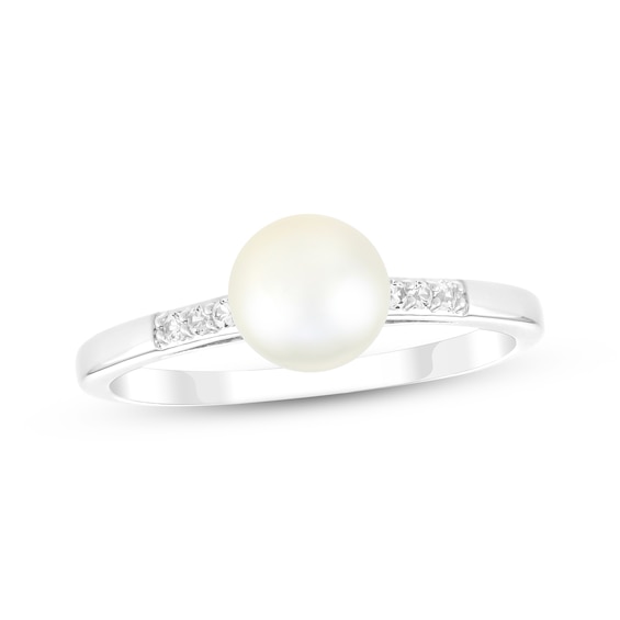Cultured Pearl & White Lab-Created Sapphire Ring Sterling Silver