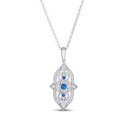 Le Vian Blue Sapphire Vintage-Inspired Necklace 1/5 ct tw Diamonds 14K Vanilla Gold 19"
