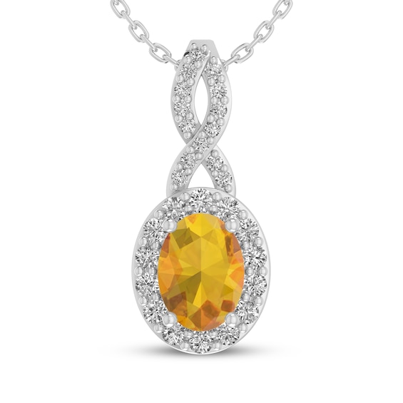 Oval-Cut Citrine & White Lab-Created Sapphire Halo Twist Drop Necklace Sterling Silver 18"