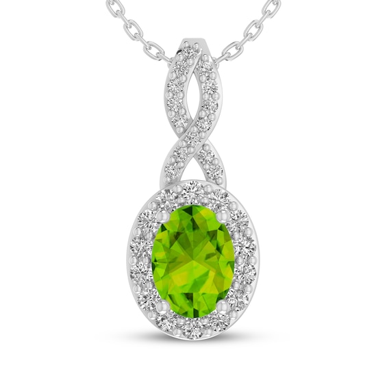 Oval-Cut Peridot & White Lab-Created Sapphire Halo Twist Drop Necklace Sterling Silver 18"