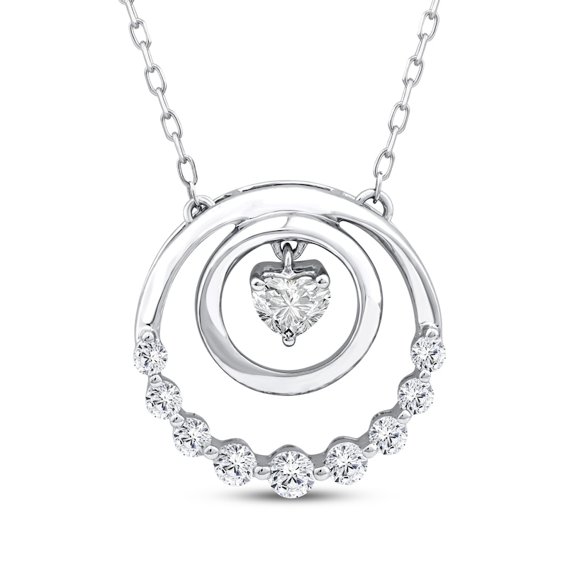 Main Image 1 of Mom + Me Heart-Shaped Lab-Grown Diamond Double Circle Necklace 3/8 ct tw 10K White Gold 18"