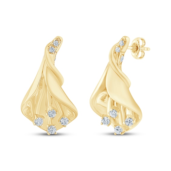 Monique Lhuillier Bliss Certified Lab-Grown Diamond Calla Lily Earrings 1/10 ct tw 24K Yellow Gold Vermeil Sterling Silver