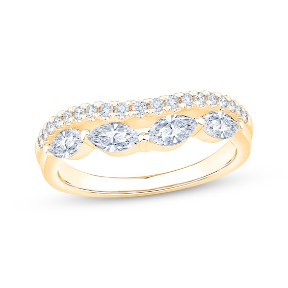 Now + Forever Lab-Grown Diamonds Marquise & Round-Cut Two-Row Contour Ring 3/4 ct tw 14K Yellow Gold